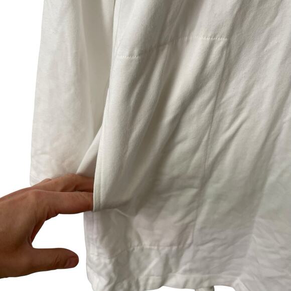 Eileen Fisher XS Hooded Sweater White Open Front Organic Cotton Pockets - Picture 9 of 10